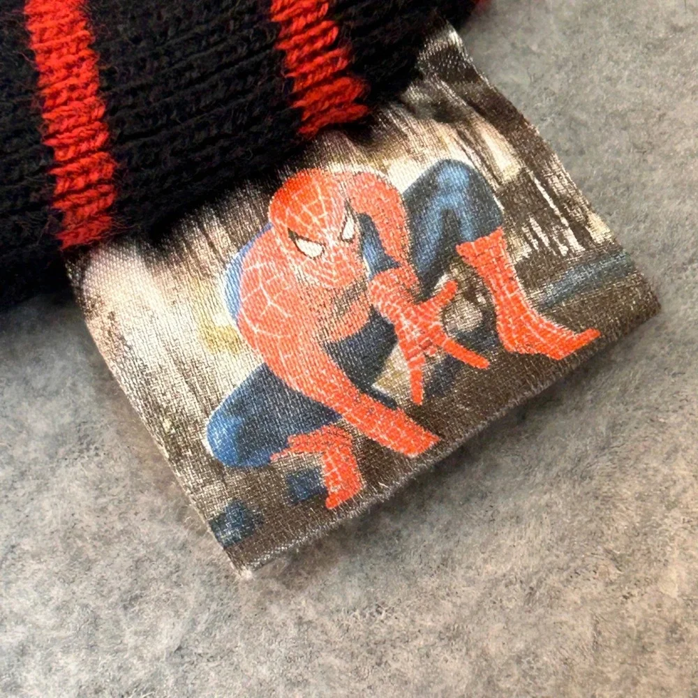 Spider-Man Mask Boys Black Marvel Beanie Reversible Striped Knit Hat OSFM